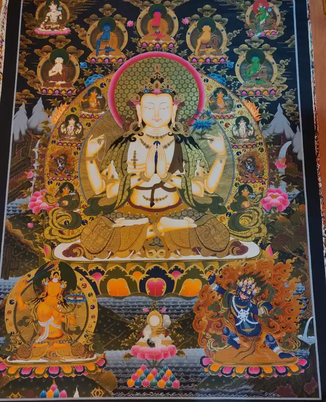 Thangka de Chenrezig sur toile de coton