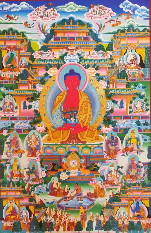 Thangka d’Amitabha Bouddha sur toile en coton