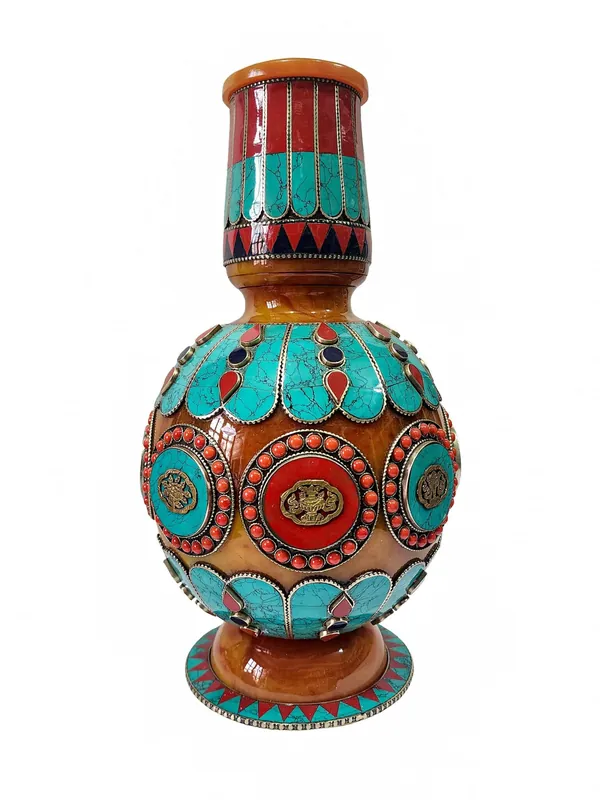 Vessel d’Offrande en Cuivre Tibétain avec Motif Floral