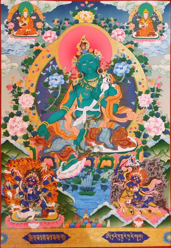 Thangka de Tara Verte sur Toile de Coton