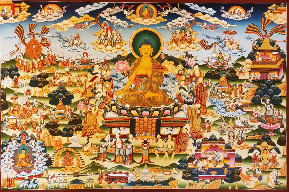 Thangka de Shakyamuni Buddha sur toile de coton