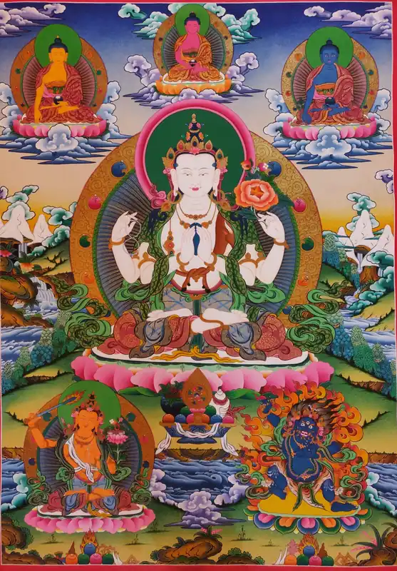 Thangka de Chenrezig sur toile de coton