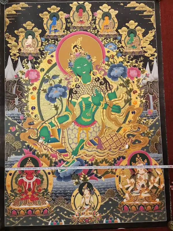 Thangka de la Tara Verte sur toile de coton
