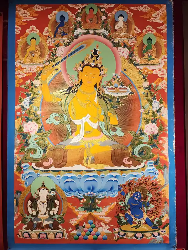 Thangka en toile infusée d’or de Manjushri
