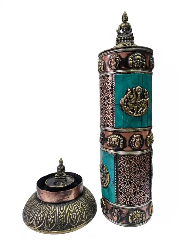 Support en cuivre pour brûleur d’encens avec assemblage Ashtamangala