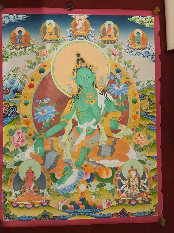 Thangka de Tara verte sur toile de coton