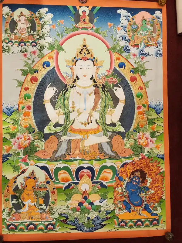 Thangka de Chenrezig sur toile de coton