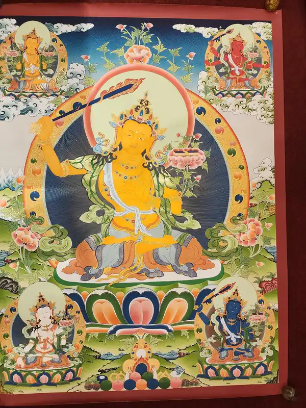 Thangka de Manjushree sur toile de coton
