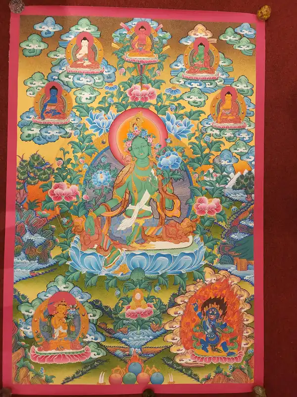 Thangka de la Tara Verte sur toile de coton