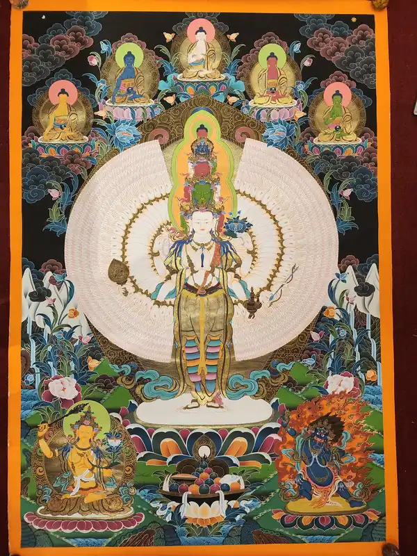 Thangka de Sahasrabhuja Avalokitesvara sur toile de coton