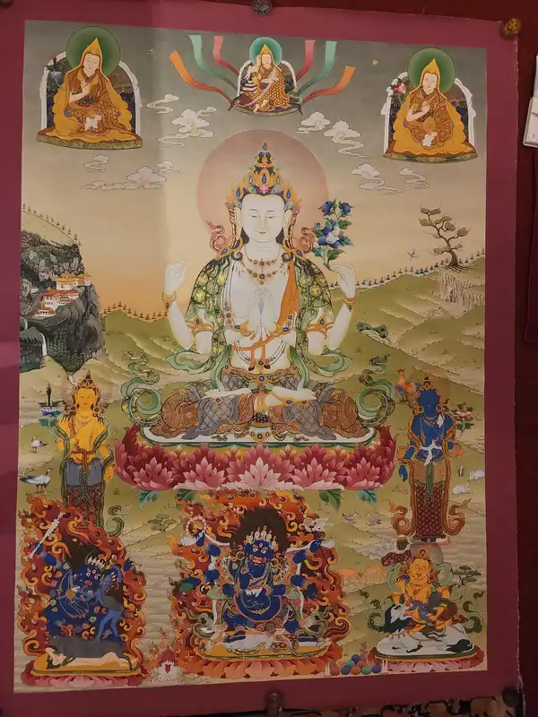 Thangka de Chenrezig sur toile de coton