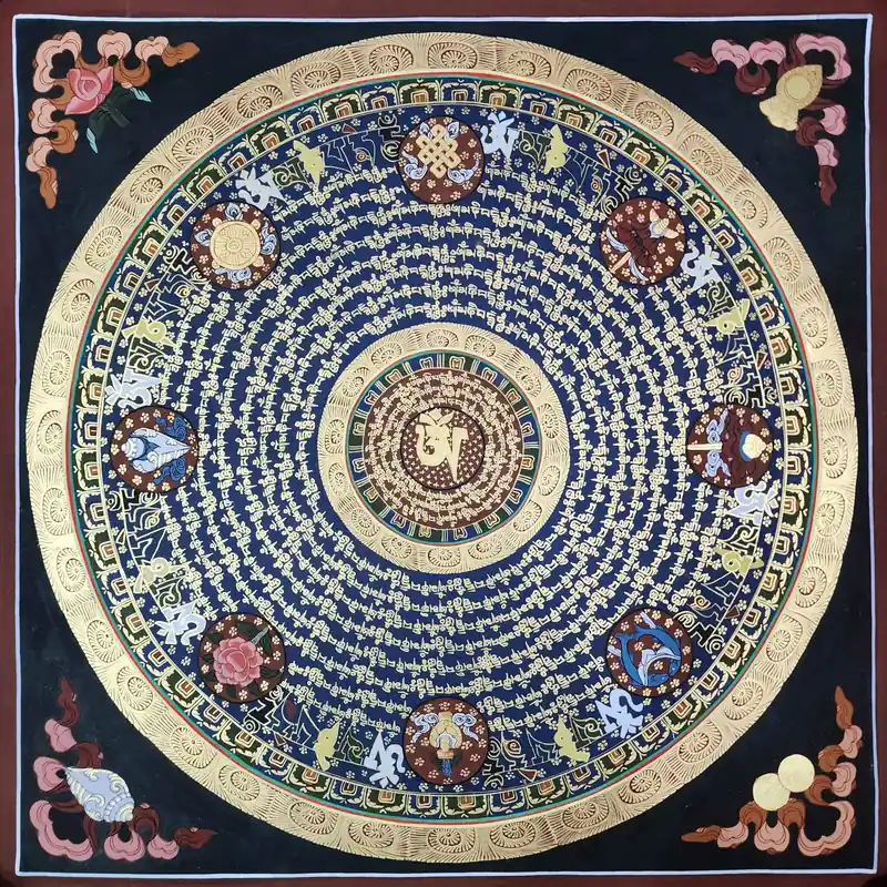 Thangka tibétain du mandala de mantra sur toile de coton