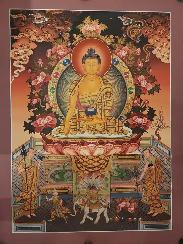Thangka de Shakyamuni Buddha sur toile de coton
