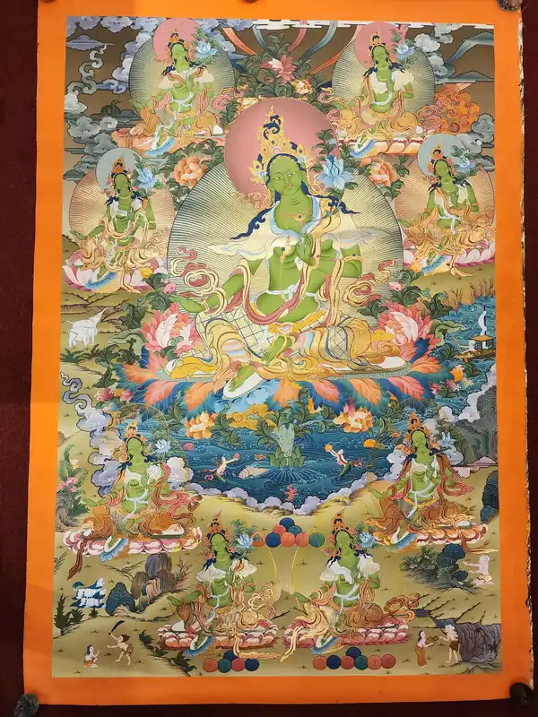 Thangka de la Tara Verte sur Toile de Coton