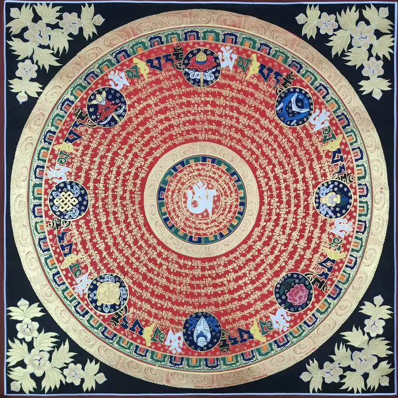 Thangka de mandala de mantra tibétain sur toile de coton