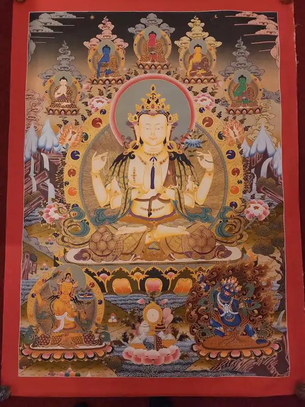Thangka de Chenrezig sur toile de coton