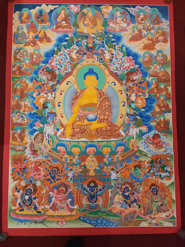 Thangka de Shakyamuni Bouddha sur toile de coton
