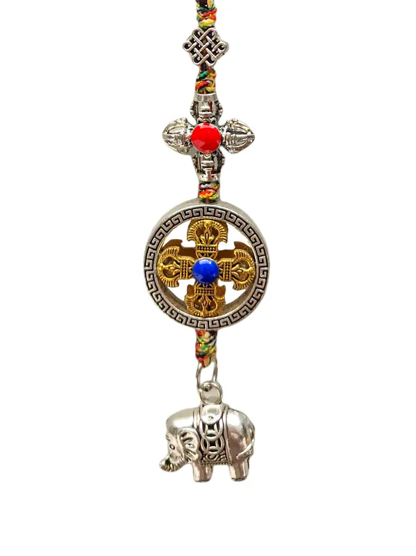 Dorje double en métal et amulette d’éléphant