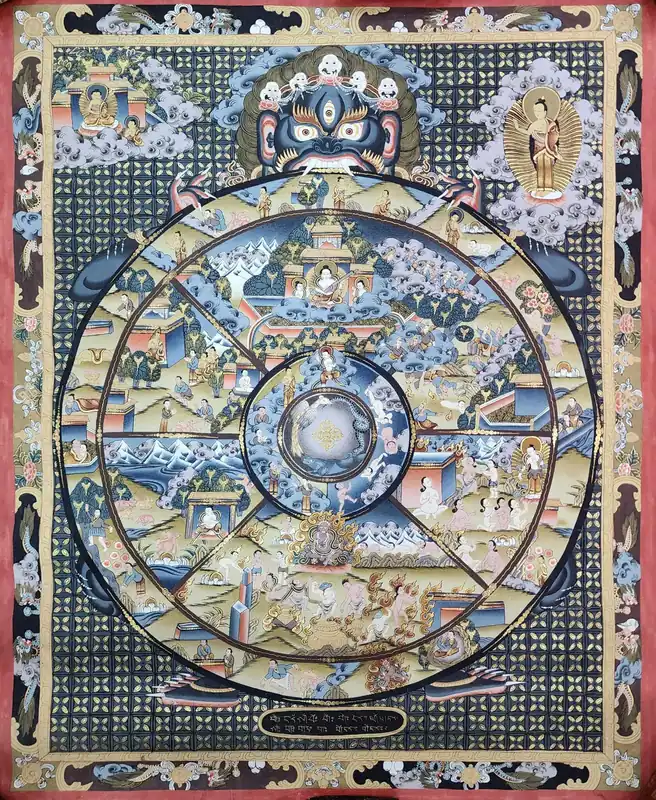 Thangka de la Roue de la Vie – Art sur Toile de Coton
