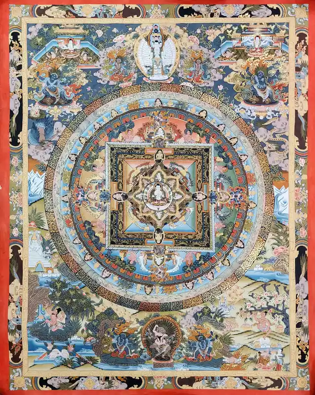 Thangka sacré de mandala sur toile de coton