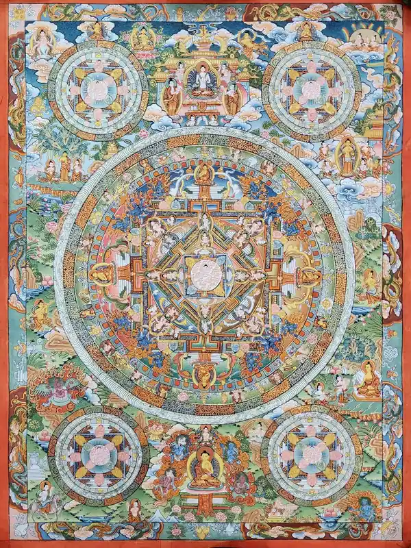 Thangka Mandala sur toile de coton avec or