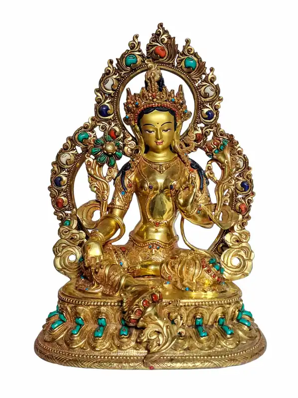 Statue en cuivre de la Tara verte avec dorure