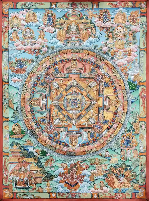 Thangka Mandala Fait Main sur Toile de Coton