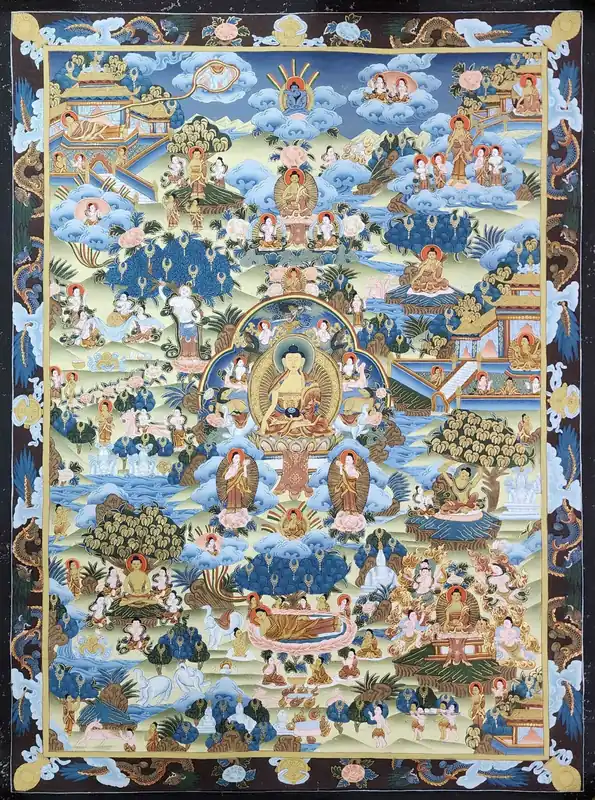 Thangka de la Vie du Bouddha sur Toile de Coton