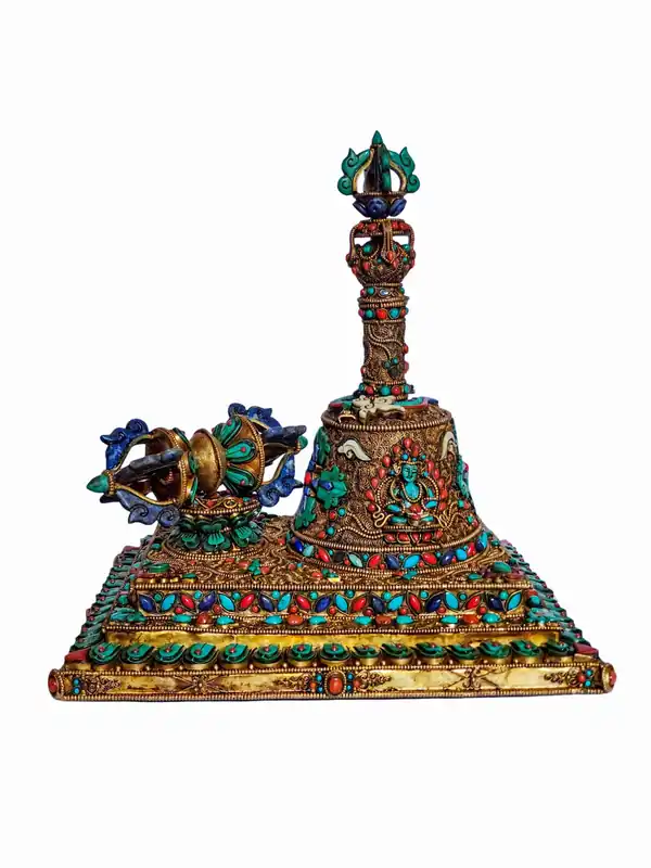 Ensemble de cloche en cuivre et dorje vajra avec design de siku