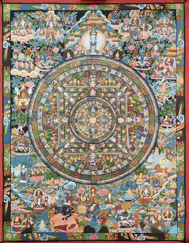 Art thangka en toile de coton représentant un mandala