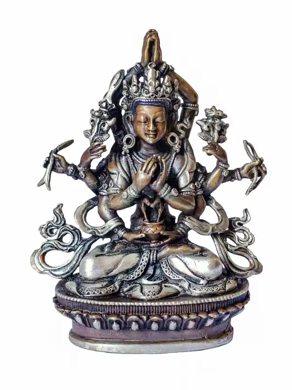 Statue bouddhiste miniature en cuivre Namasangiti – Étreindre l’essence du Vajrayana