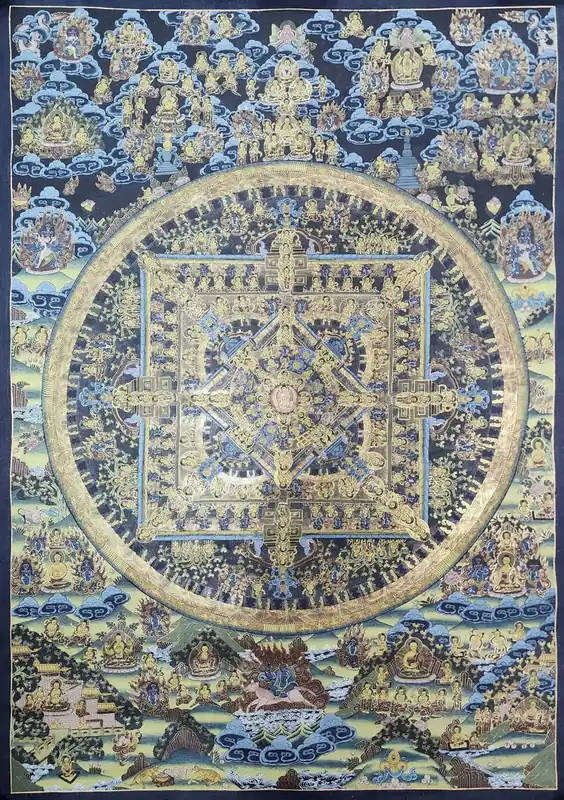 Art de thangka en coton fait main représentant un mandala