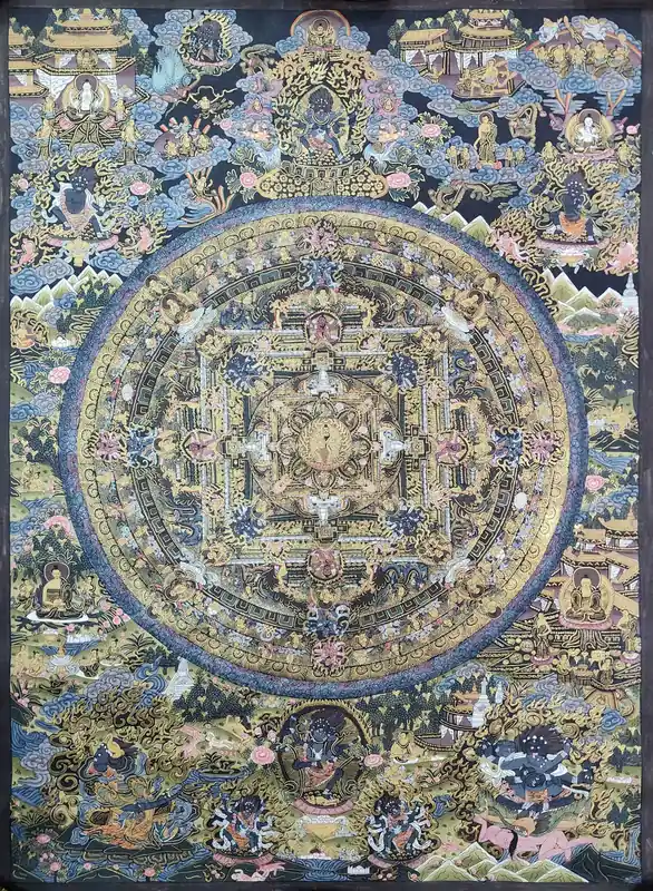 Thangka Mandala sur toile de coton avec or