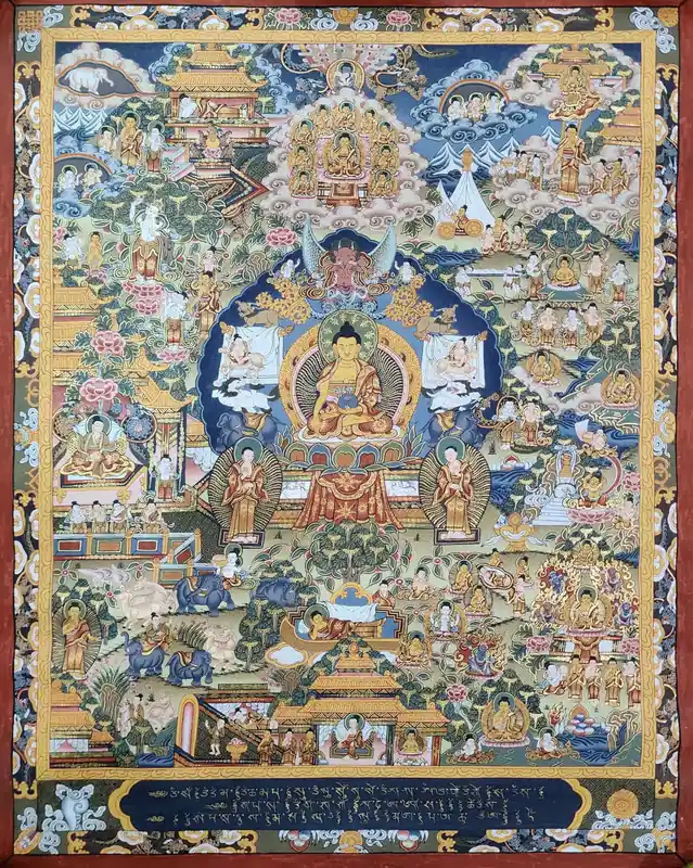 Thangka en coton peint à la main de l’histoire de la vie du Bouddha