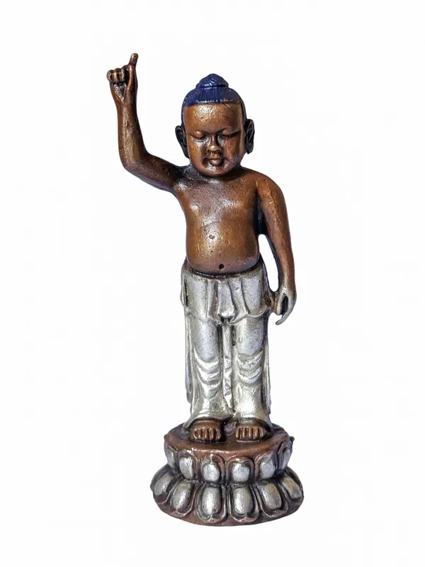 Statue miniature de Bouddha Siddhartha en cuivre avec des sculptures intricées