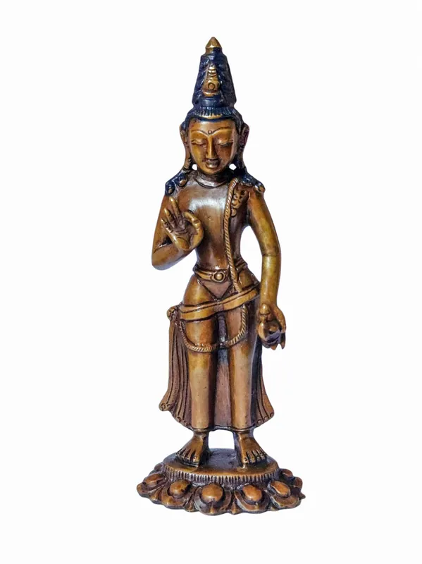 Statue miniature en cuivre intricately du Bouddha Maitreya
