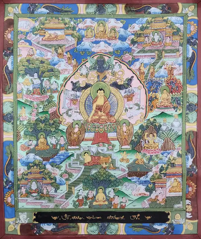 Thangka de la Vie du Bouddha sur toile de coton