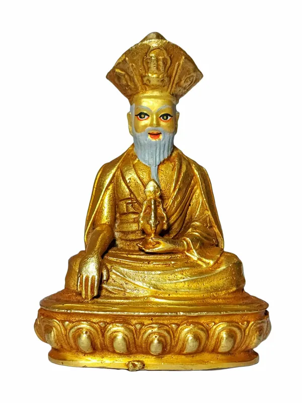 Statue en cuivre captivante du 4e Zhabdrung Rinpoche avec visage en or