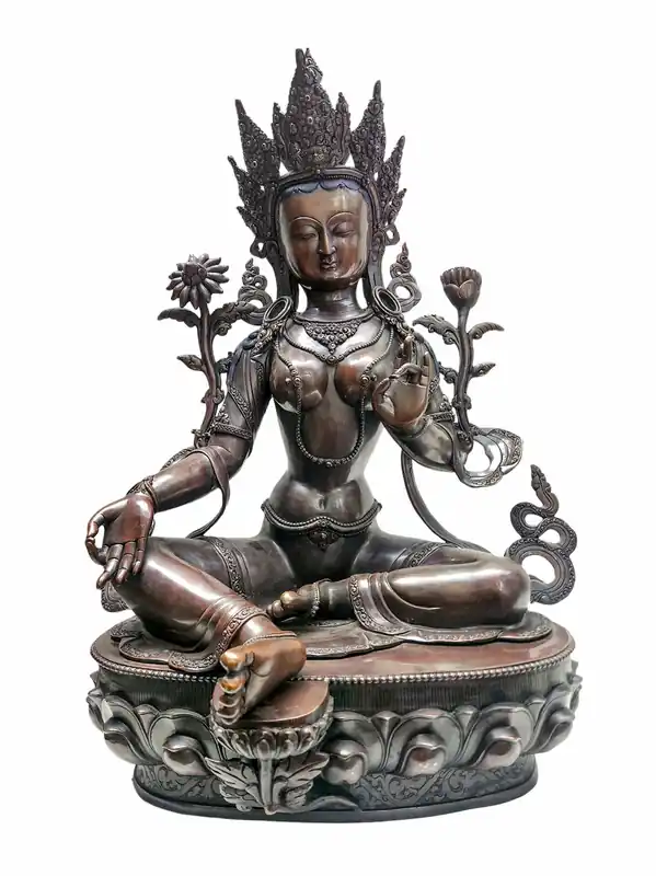 Statue de 69 cm de Tara Verte en finition oxydée chocolat