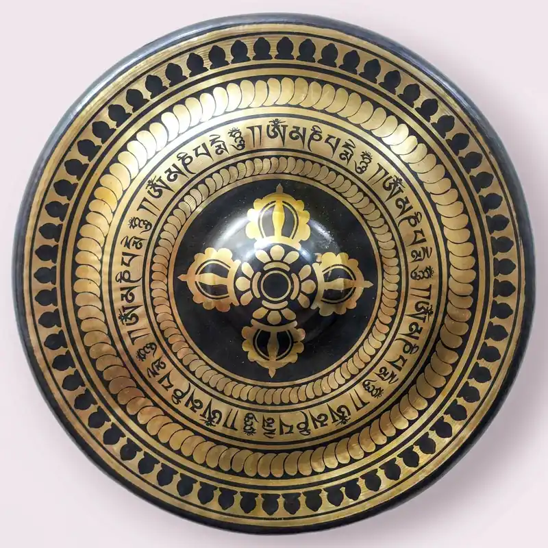 Gong tibétain sacré en bronze avec design floral – 29 cm