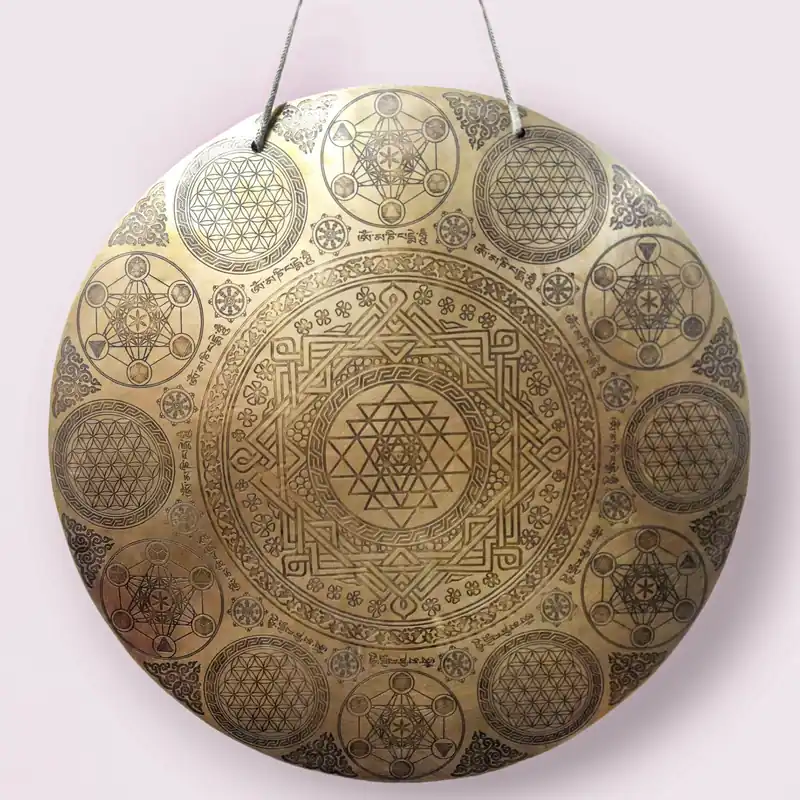 Gong tibétain en bronze sacré pour la méditation – 43 cm