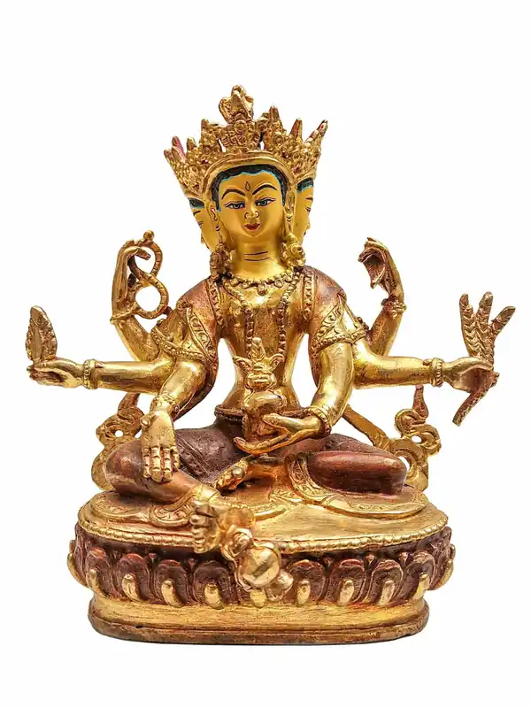Statue en cuivre de Vasundhara avec visage plaqué or – 17 cm