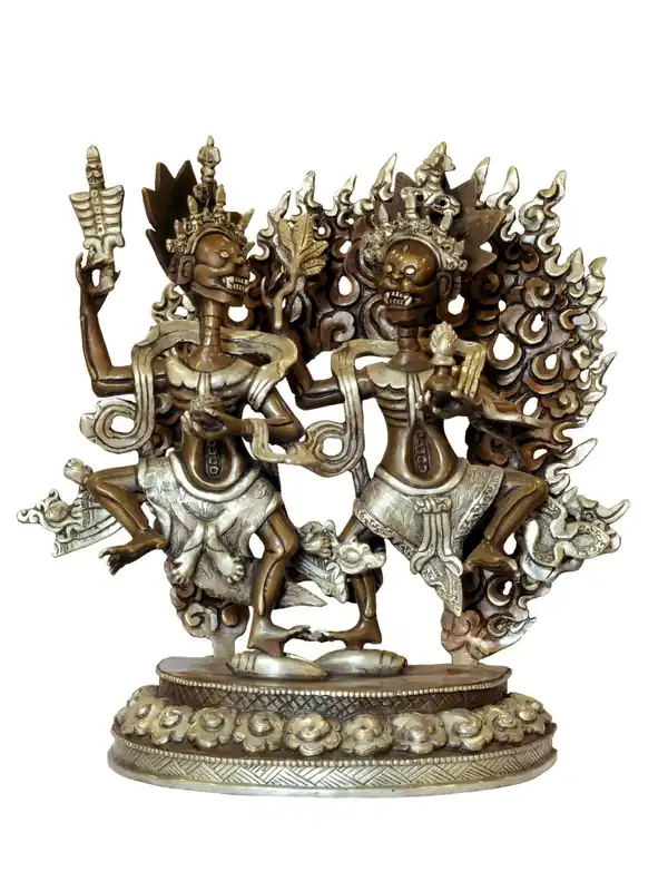 Statue en cuivre de Citipati avec finition oxydée artistique – Étreindre l’impermanence