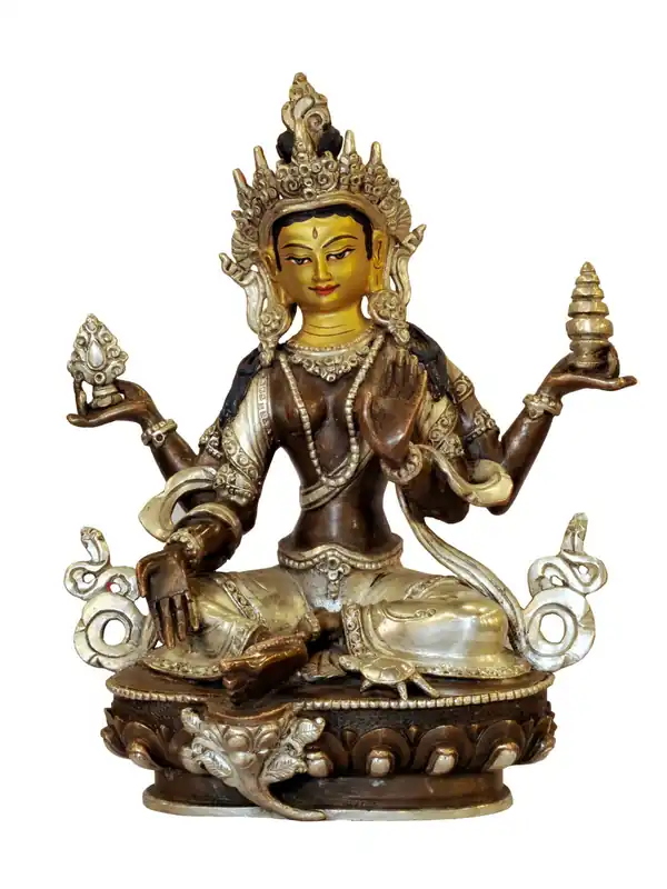 Statue de Lakshmi en cuivre avec finition oxydée