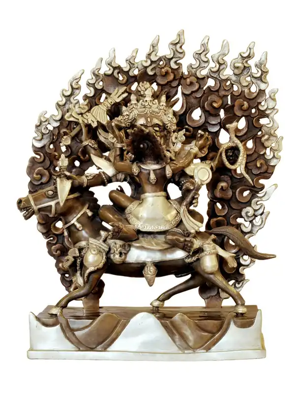 Statue de Dieu Protecteur Tibétain en Cuivre – 24 cm, Artisanat Fait Main