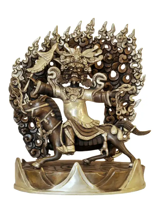 Statue de Dieu Protecteur Tibétain Révéré en Cuivre – 23 cm