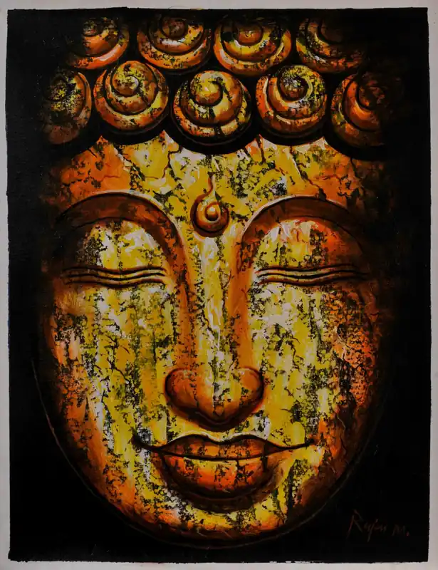 Peinture à l’huile du Bouddha Vajrayana en noir et jaune