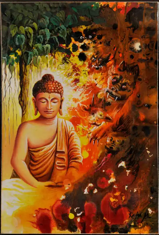 Peinture à l’huile texturée sur toile du Bouddha Vajrayana