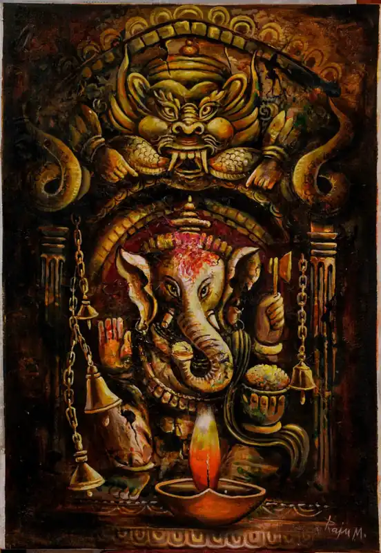 Peinture à l’huile de Ganesh Tantrique sur toile en coton