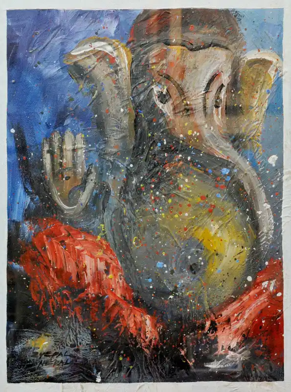 Peinture à l’huile texturée de Ganesh sur toile de coton